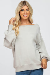 Grey Boat Neck Bubble Sleeve Sweater