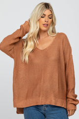 Rust Side Slit Knit Maternity Sweater