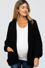Black Oversized Bubble Sleeve Maternity Cardigan