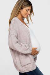 Beige Oversized Bubble Sleeve Maternity Cardigan