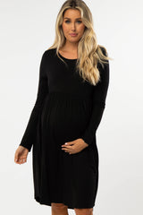 Black 3/4 Sleeve Babydoll Maternity Dress