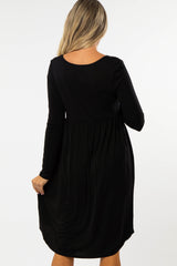 Black 3/4 Sleeve Babydoll Maternity Dress
