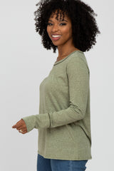Olive Heathered Long Sleeve Top