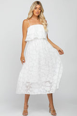 White Floral Maternity Midi Dress