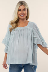 Mint Green Embroidered Lace Detail Maternity Blouse