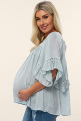 Mint Green Embroidered Lace Detail Maternity Blouse