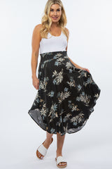 Charcoal Floral Smocked Maternity Midi Skirt