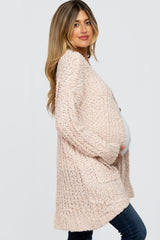 Light Pink Popcorn Knit Hi-Low Maternity Cardigan