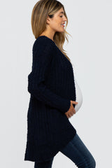 Navy Blue Popcorn Knit Hi-Low Maternity Cardigan