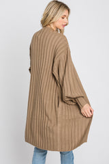 Taupe Bubble Sleeve Long Cardigan