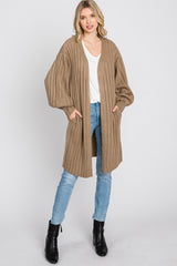 Taupe Bubble Sleeve Long Cardigan