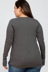 Charcoal Ribbed Knit Long Sleeve Plus Top