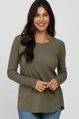 Olive Solid Ribbed Long Sleeve Maternity Top