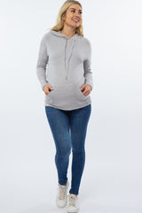Heather Grey Ribbed Hooded Maternity Top