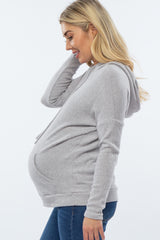 Heather Grey Ribbed Hooded Maternity Top