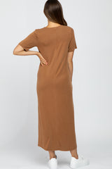 Camel Short Sleeve Maternity MIdi Dress
