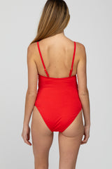 Red Ribbed One-Piece Maternity Swimsuit