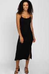 Black Ribbed Sleeveless Midi Dress
