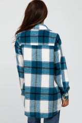 Teal Plaid Brushed Button Down Over Shirt