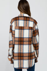 Mocha Plaid Brushed Button Down Maternity Over Shirt