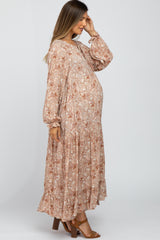 Mauve Paisley Ruffle Hem Maternity Maxi Dress