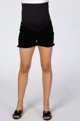 Black Distressed Petite Maternity Denim Shorts