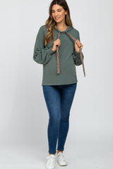 Olive Animal Print Drawstring Maternity Hooded Top