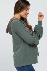 Olive Animal Print Drawstring Maternity Hooded Top