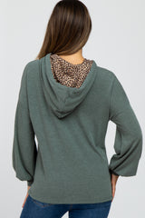 Olive Animal Print Drawstring Maternity Hooded Top