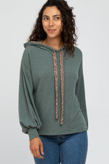 Olive Animal Print Drawstring Maternity Hooded Top