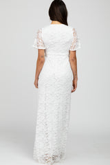 Ivory Lace Front Tie Maxi Dress