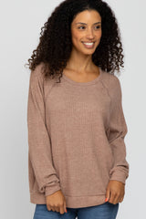 Taupe Waffle Knit Long Sleeve Maternity Top