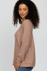 Taupe Waffle Knit Long Sleeve Top