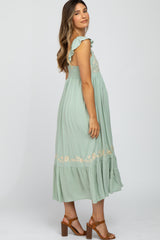 Mint Green Floral Embroidered Maternity Midi Dress