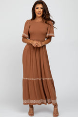 Rust Embroidered Accent Maxi Dress