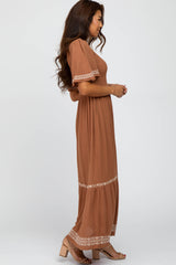 Rust Embroidered Accent Maxi Dress
