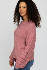 Mauve Textured Bubble Sleeve Sweater