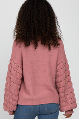 Mauve Textured Bubble Sleeve Sweater