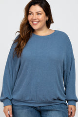 Blue Oversized Long Sleeve Maternity Plus Top
