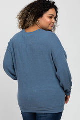 Blue Oversized Long Sleeve Maternity Plus Top
