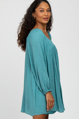 Turquoise Textured Dot Square Neck Dress