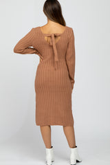 Camel Back Tie Maternity Midi Sweater Dress