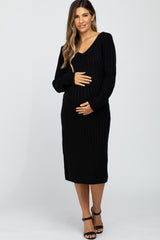Black Back Tie Maternity Midi Sweater Dress