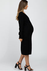 Black Back Tie Maternity Midi Sweater Dress