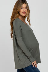 Olive V-Neck Maternity Top