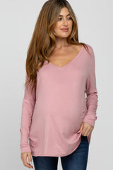 Light Pink V-Neck Maternity Top