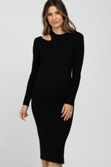 Black Ribbed Cutout Maternity Fitted Dress