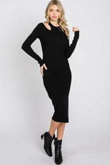 Black Ribbed Cutout Maternity Fitted Dress