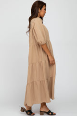 Taupe Tiered Puff Sleeve Maxi Dress