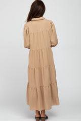 Taupe Tiered Puff Sleeve Maxi Dress